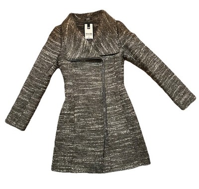 Soia & Kyo Women's Full Zip Mid-Length Lined Jacket Wool Tweed Gray/White XXS
