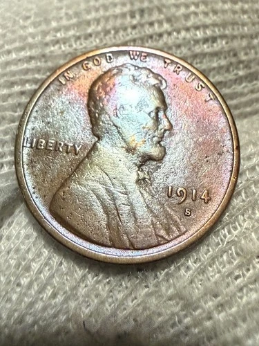 1914-S 1c Lincoln Wheat Cent. Attractive Au+ Details, Toned+