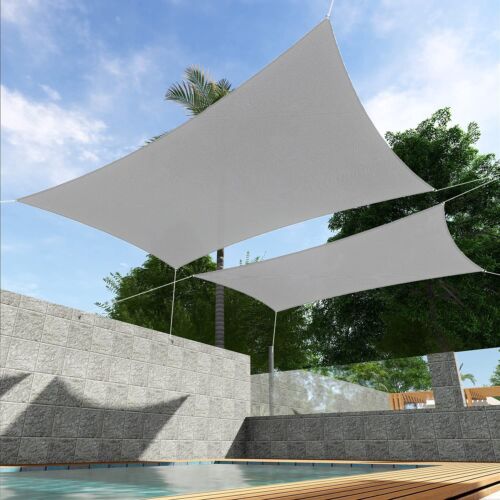 Rectangle Sun Shade Sail Gray Awning Cover Canopy Custom Size 5' to 24' W/8''Kit - Picture 13 of 15