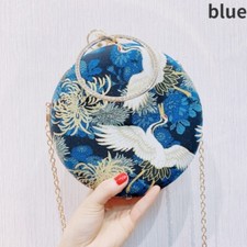 Donna Crane Stampa Rotondo Borsa Hanfu Borsa Rétro Festa Matrimonio Cheongsam