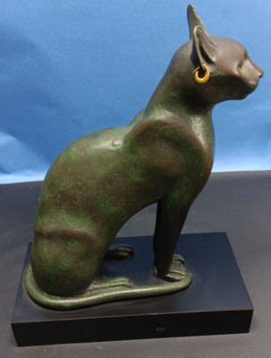 MMA Metropolitan Museum of Art Vintage Bronze Egyptian Cat Sculpture Heavy Green