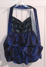 AS U WISH Women's Formal Dress Size 7 Blue Strapless Sequin Bubble Hem Prom, EUC