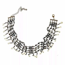 Hematite Beaded Choker Collar Necklace 13-16.5"