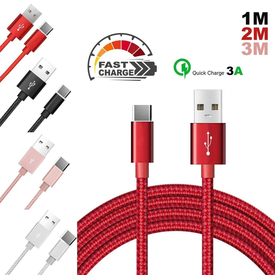 USB A to Type C Cable 6A 66W Fast Charger Braided Long Lead 0.25M 1M 2M 3M - Image 3 of 4
