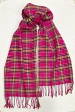 100 Cashmere 12  x65  Scarf Plaid Pink Multi Made In Scotland Colorful