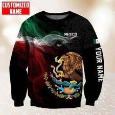 Personalized Mexico Sweatshirt, 3D Mexican Coat Of Arm Sweatshirt, Smoke Mexico
