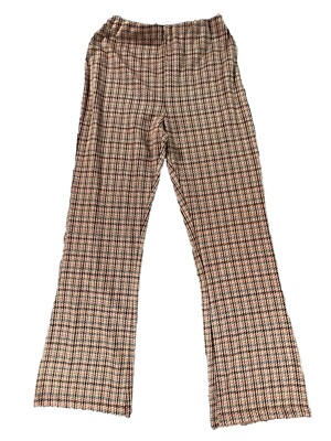 Urban Outfitters UO Cara High-Waisted Brown Plaid Kick Flare Trousers  Medium