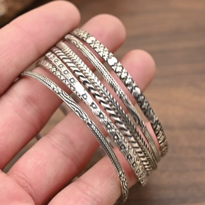 アクセサリー silver925 trinity bangle Set Of 7 Chick Solid 925 Sterling Silver Bangle For Women