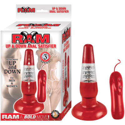 Ram Up and Down Anal Satisfier Vibrating Butt Plug, 7.5 Inch, Red