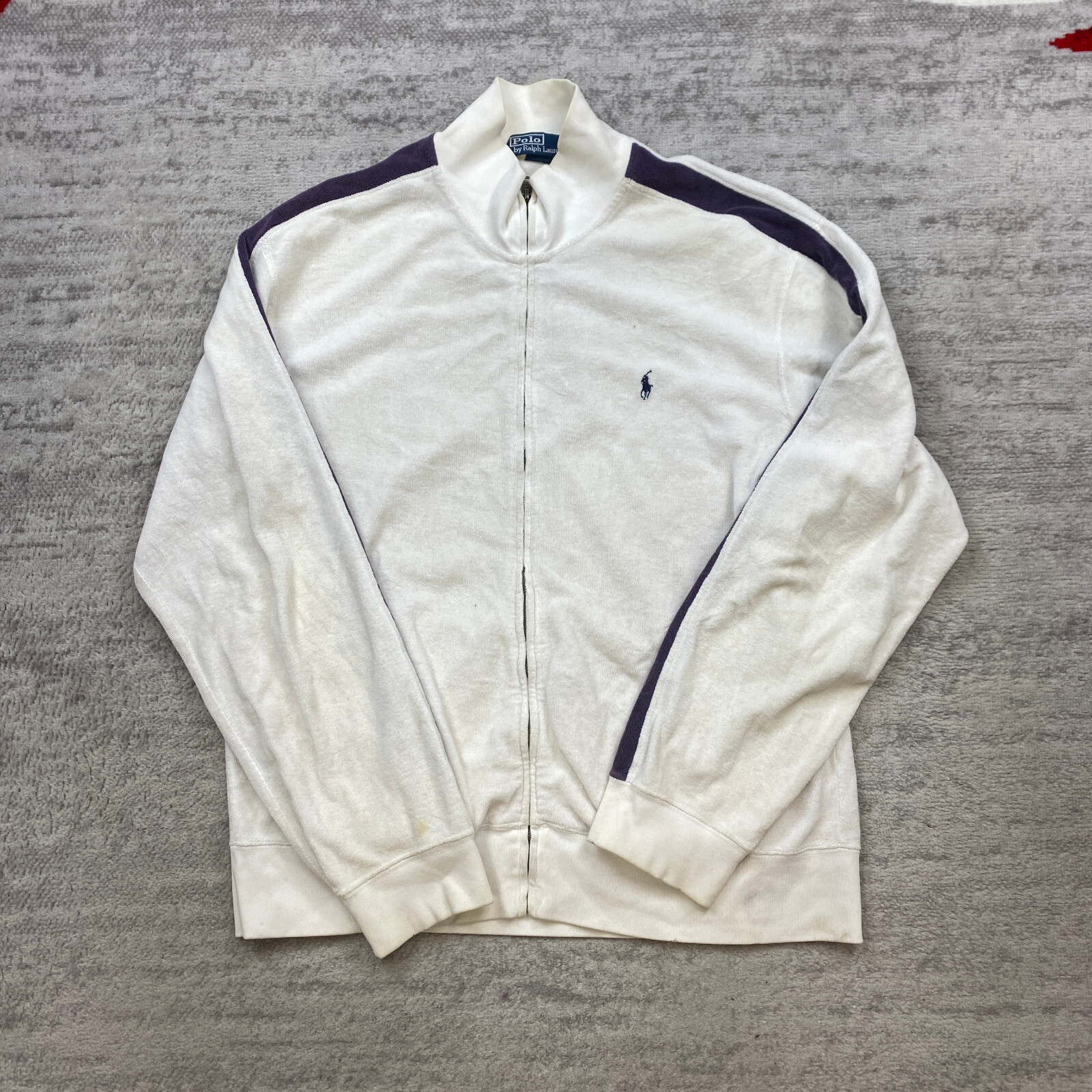 Polo Ralph Lauren Terry Panno Track Jacket Extra Large Bianco Pony Full Zip RLPC