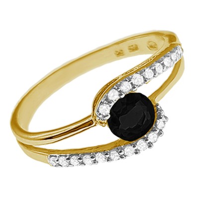 Bague Plaqué Or 18 Carats Avec Saphir Et Oxydes De Zirconium - Taille Au Choix - Femme