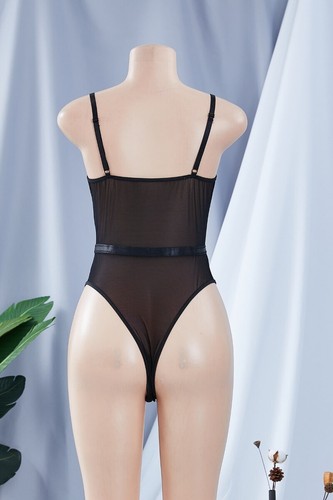 Size 8-10 M Sexy Black Sheer Lace Cut Out Bodysuit Teddy One Piece Lingerie - Picture 7 of 7