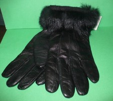 NEW  Leather Gloves w/ Fur Trim  Black    Sz. S