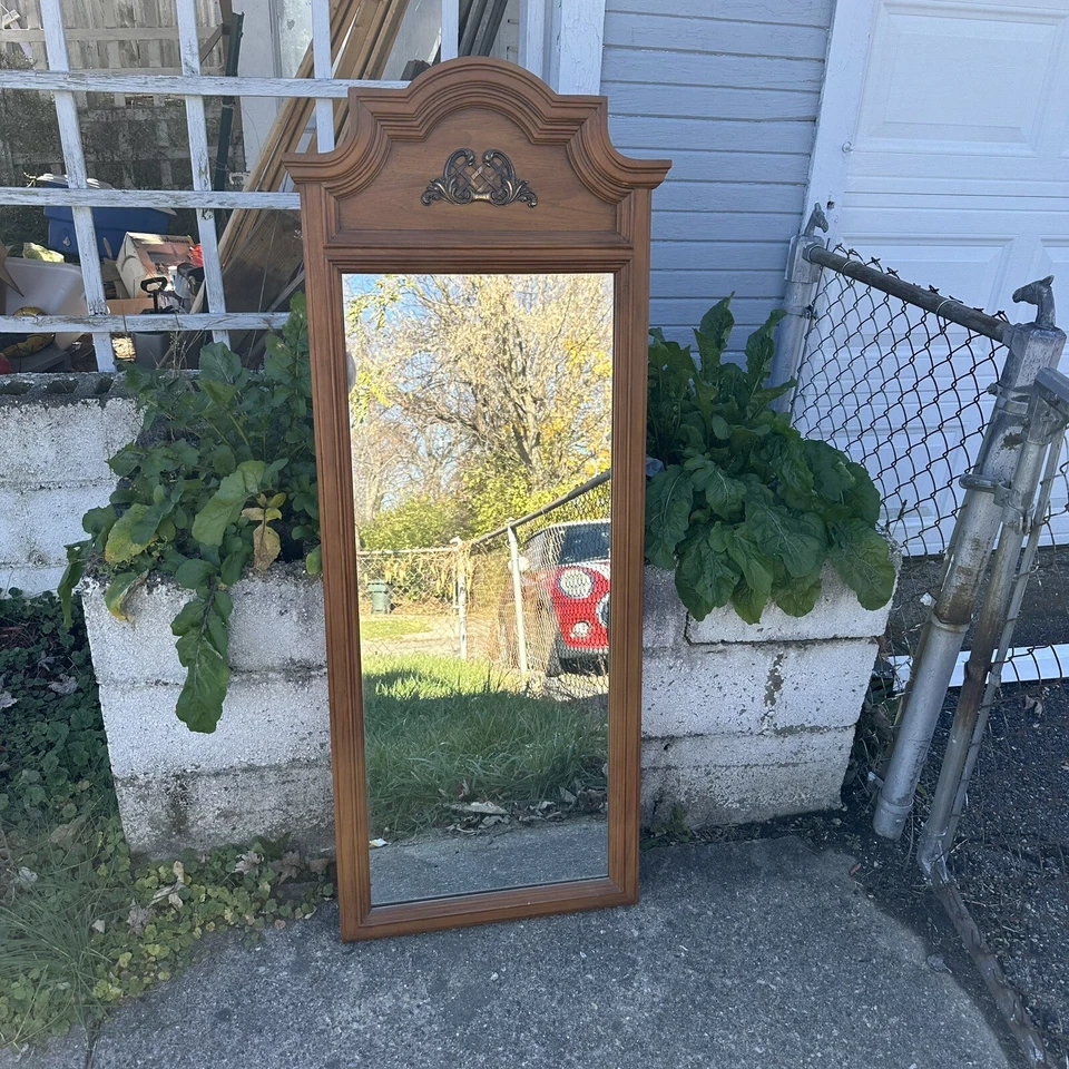 Vintage Lenoir NC MCM 98350 Wall Mirror Oak Wood Frame Gold Gilt 62”x23” Heavy - Image 3 of 4