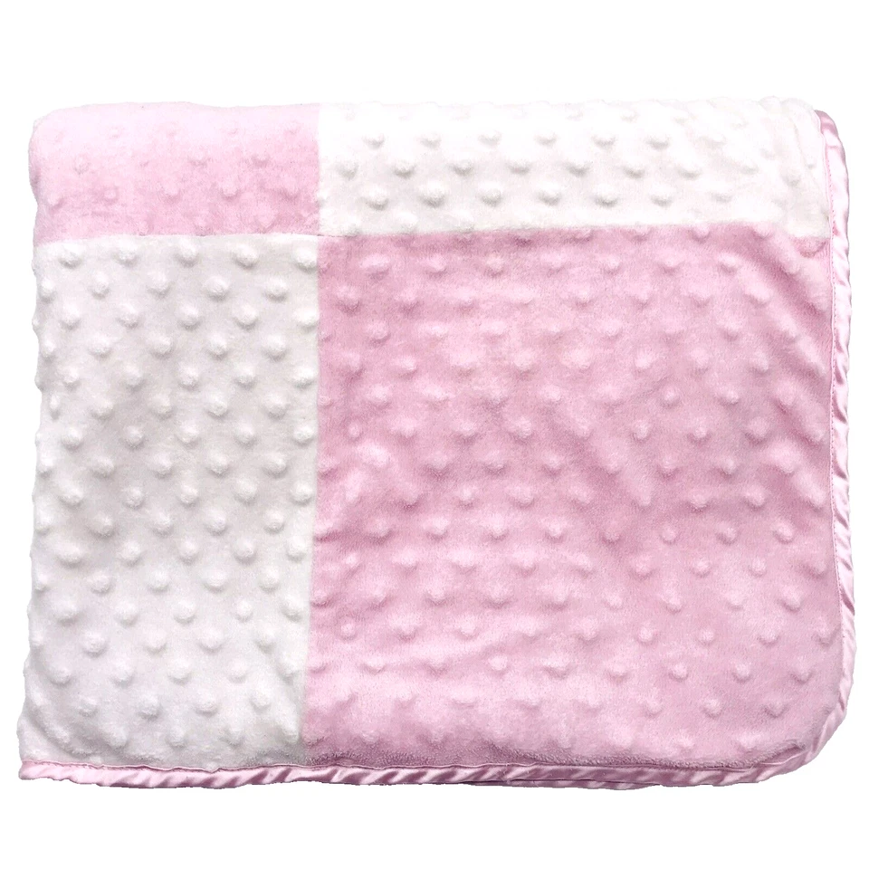 Manta para bebé SpaSilk retazos satinado rosa blanco Minky polar spa seda Foto 2 de 4