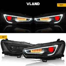 VLAND For Mitsubishi Lancer 2008-2017 EVO X Full Black LED Headlights Demon Eyes