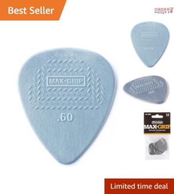 Dunlop Max-Grip Nylon Guitar Picks - 12 Pack, .60mm Light Gray, Non-Slip Control