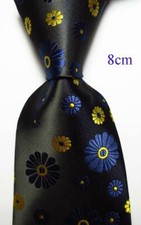 New Classic Floral Black Blue Yellow JACQUARD WOVEN Silk Men's Tie Necktie
