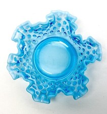 Fenton Hobnail Blue Opalescent Glass Bowl Ruffled Crimped 6" Candy Dish Bon Bon