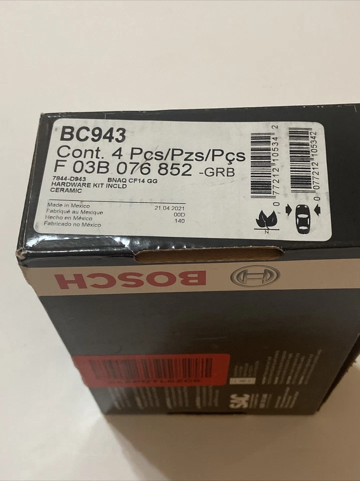 Pastillas de freno de disco delanteras Bosch Premium cerámica BC943 2003 - 2010 Honda Accord - nuevas Foto 2 de 4