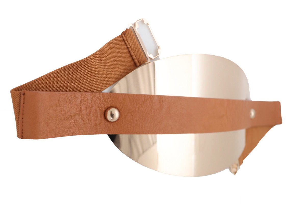 Women Brown / Black Elastic Wide Belt Hip Waist Oval Gold  display picture 2