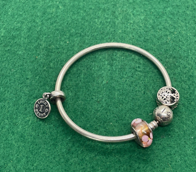 SOLID STERLING SILVER PANDORA BRACELET CHARMS USED CONDITION BANGLE PRE  OWNED