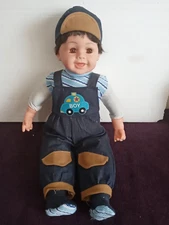 Boy Doll 23” With Outfit Cloth Body With Plastic Hands, Feet & Face. Dark Hair