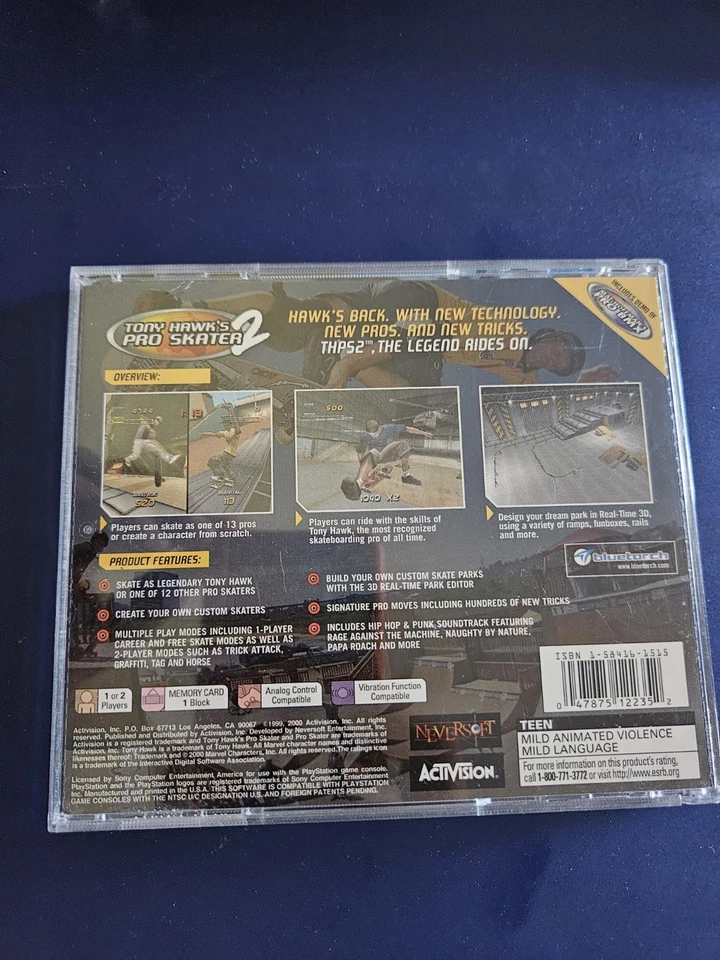 Tony Hawk's Pro Skater 2 PS1 Playstation One videogame na caixa completo na caixa com - Imagem 2 de 4