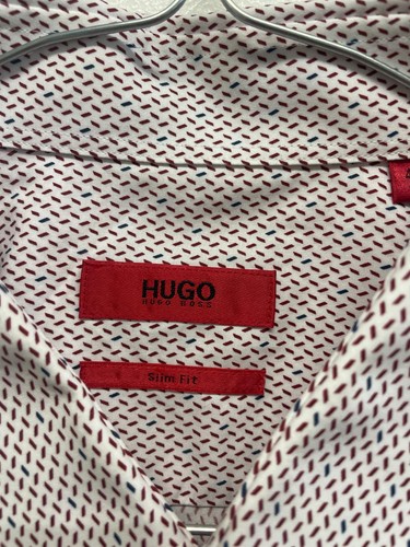 HUGO BOSS MENS SLIM FIT SHIRT 100% COTTON IN RED SIZE 17 BNWOT (S817) - Picture 2 of 5