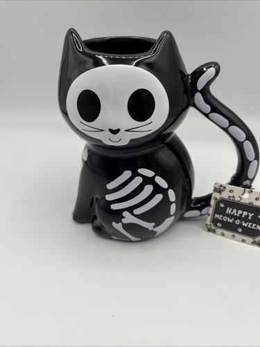 NEW! Double-sided Skeleton Kitty Cat Coffee Tea Mug by Sunday Morning Halloween