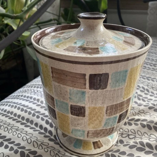 RARE Red Wing Mid Century Pottery JOLLY JAR Canister w/Lid 714 - M Mosaic Brown