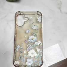 Clear Transparent Floral Hard Case Phone Cover - White Blue Green