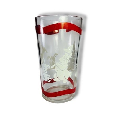Vintage Bunny Rabbit Glass with Red Ribbon Trim Easter Drinkware