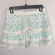LoveShackFancy Bara Skirt Bonnet Blue Floral Lace Tiered Ruffle Mini Skirt Sz. 4