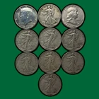 Half Roll of 10 Walking Liberty, Franklin, & Kennedy Half Dollars Coin Lot 39599