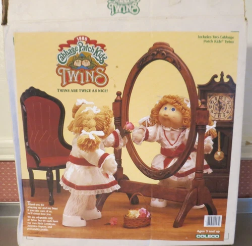 1985 Cabbage Patch Kids Twin Girls Red Hair  Blue Dress   Orig. Shipping Box