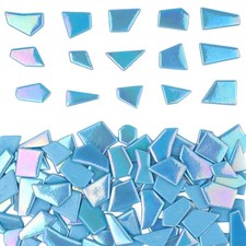 Iridescent Glass Mosaic Tiles for Crafts Bulk,200g Blue Broken Mosaic Glass P...