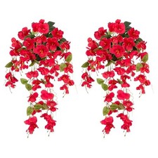 Fake Hibiscus Artificial Hanging Flowers Plants for Outdoors Spring 2 pcs Red