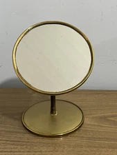 Vintage Brass Mother Of Pearl Gooseneck Double Sided Vanity Mirror