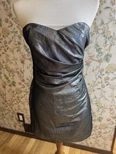 Urban Outfitters Size 4 Silver Iridescent Metallic Glitter Strapless Mini Dress