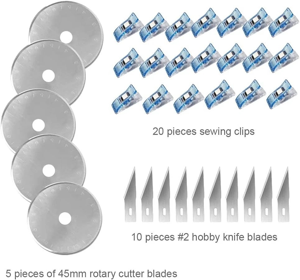 39-Piece Blue Rotary Cutter Set: Complete Quilting Kit with Safety Features