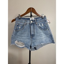 Princess Polly High Waisted Distressed Denim Shorts Light Wash Size 4 US