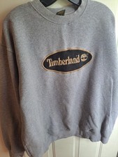 Vintage Mens 90s Timberland Logo Crew Neck Sweatshirt Size XL Embroidered Gray