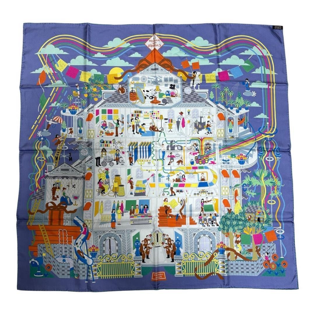 HERMÈS carré 90 Maison des Carrés Purple Silk Scarf Rare Excellent Condition image 9
