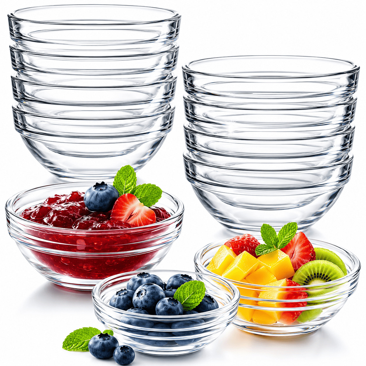 12 Dip Schälchen Glas Mini Schalen Schüssel für Saucen Snacks Dessert Tapas Eis