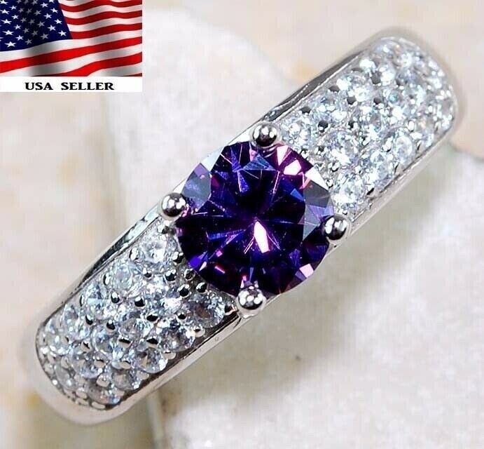 2CT  Amethyst 925 Solid Sterling Silver Ring Jewelry Sz 9 &1-2