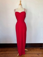Vintage Zum Zum Solid Red Sleeveless Full Length Strappy Rhinestone Formal Dress