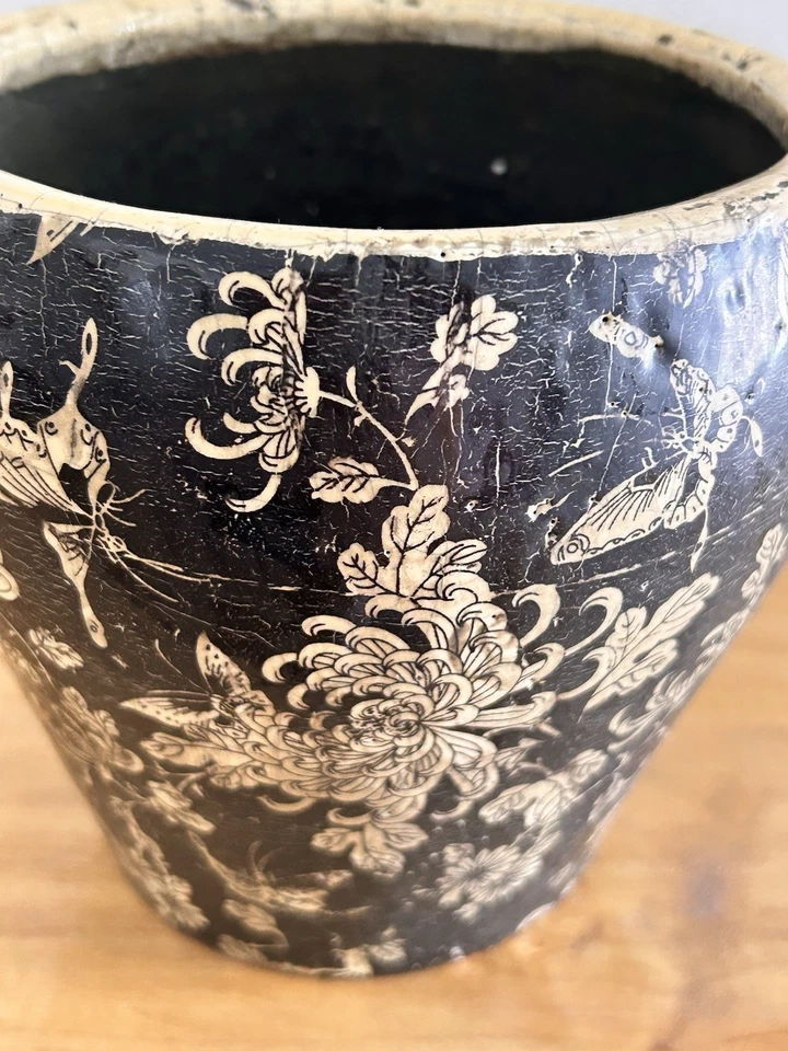 "Antiguo jarrón chino de cerámica pintado a mano negro y dorado colección Thomas, 8""" Foto 2 de 4