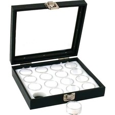 16 Gem Jars White Display Tray Glass Lid Travel Case