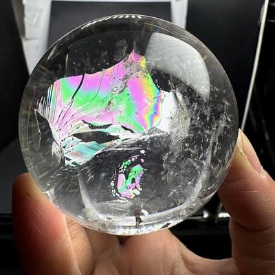 400g Natural Rainbow White Quartz Sphere Crystal Ball Reiki Healing Decor